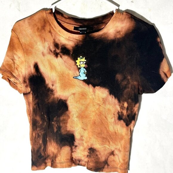 Forever 21 x Simpsons Maggie Size Medium Tee Shirt Acid Wash Crop Cropped - Picture 1 of 5